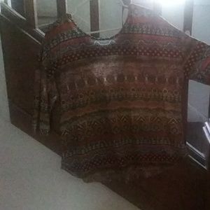 Multi color pullover, open Back with black bow